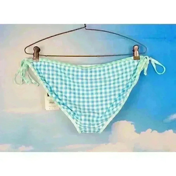 NWT NEW DIRECTIONS Womans TEAL Checks STRING BIKINI LINED Swim Bathing suit XL - Picture 5 of 7